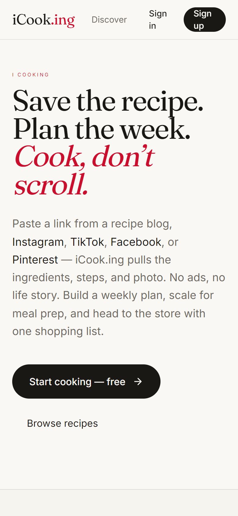 iCook.ing home on mobile