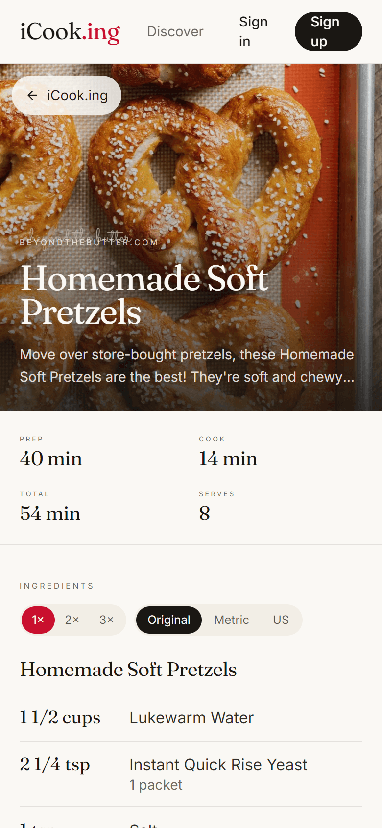Public recipe on mobile