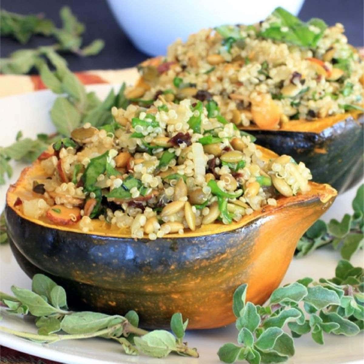 Vegan Stuffed Acorn Squash Recipe with Tart Cherry Quinoa Pilaf