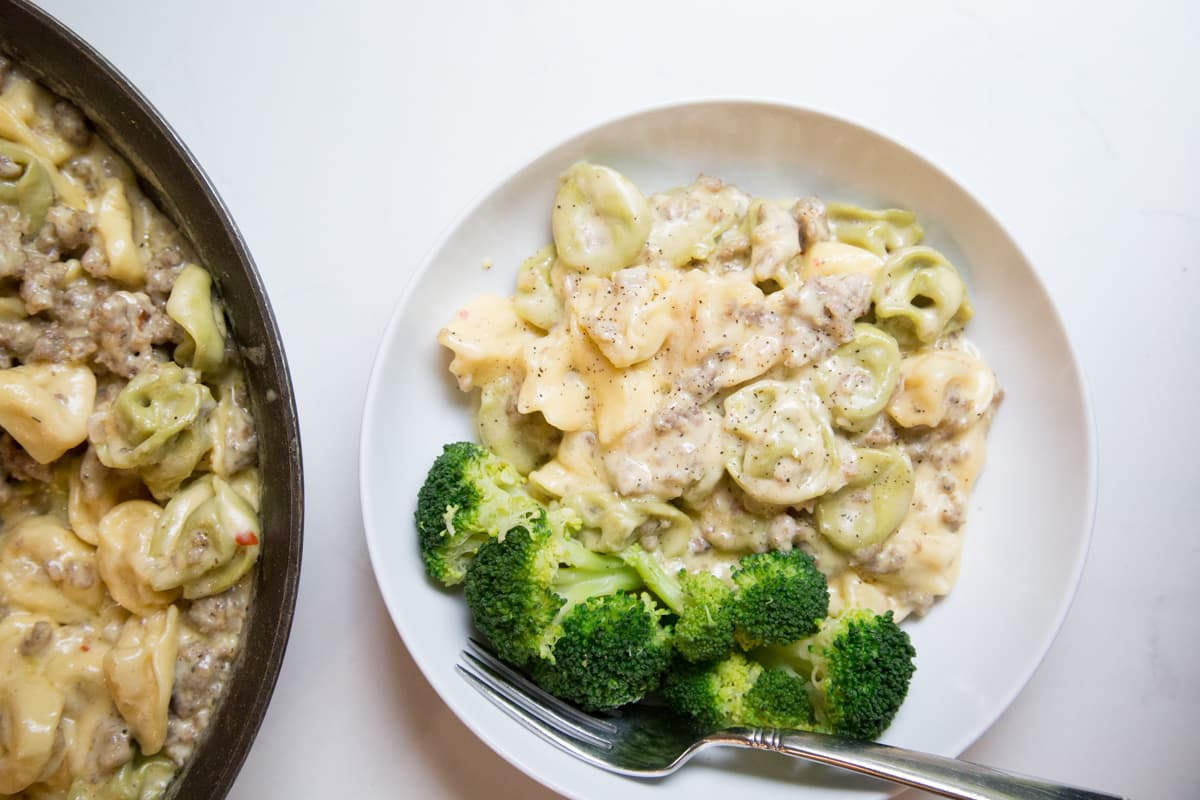 Cheesy Sausage Tortellini Skillet