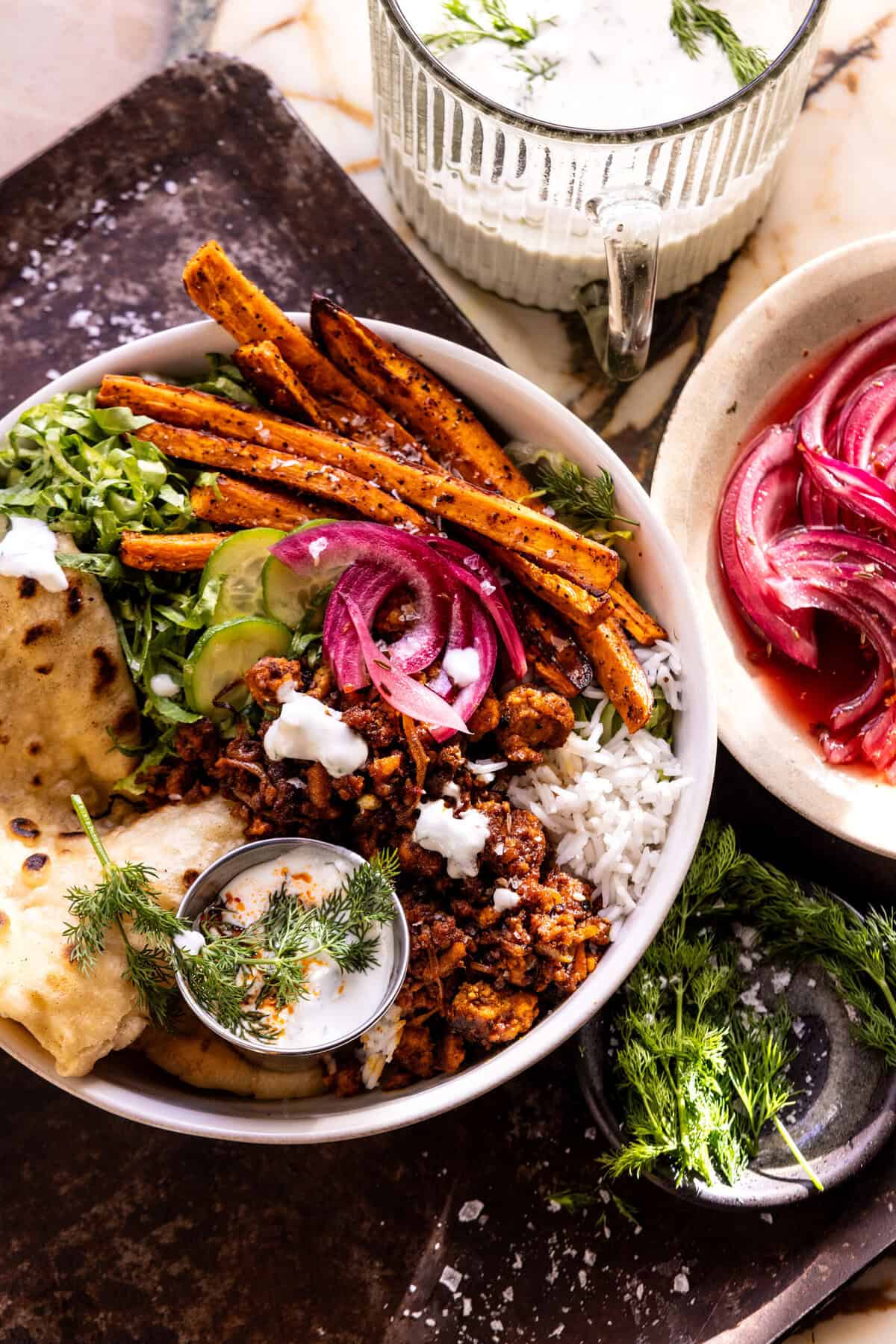 Quick Chicken Shawarma and Sweet Potato Bowls