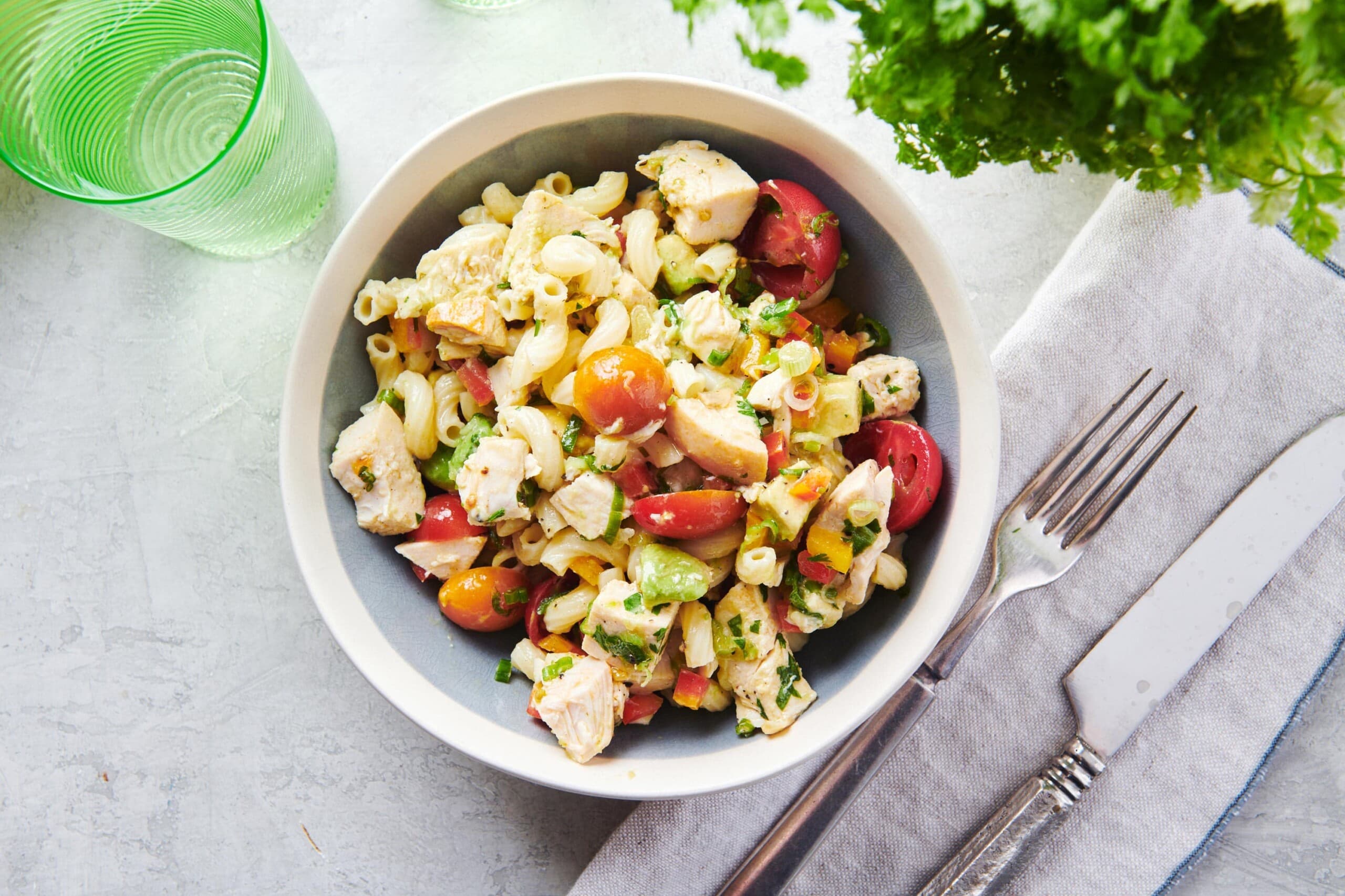 Pasta Salad with Chicken, Avocado, and Tomato