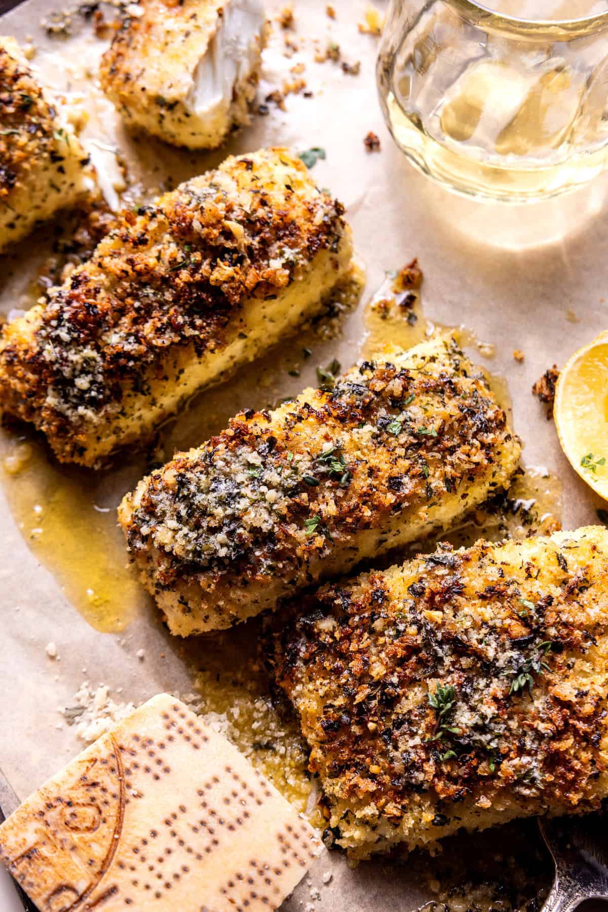 Parmesan Garlic Butter Crusted Halibut