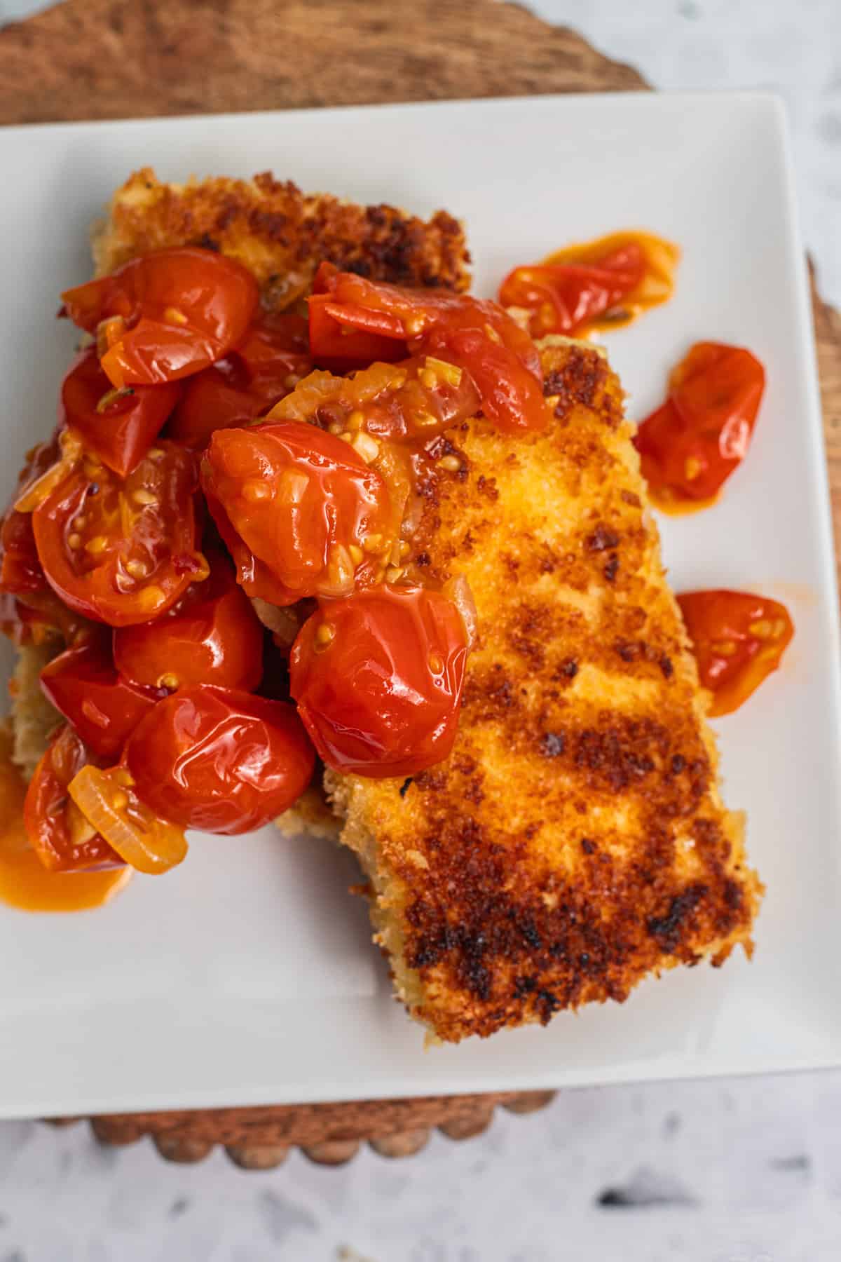 Crispy Tofu Cutlets with Jammy Tomatoes