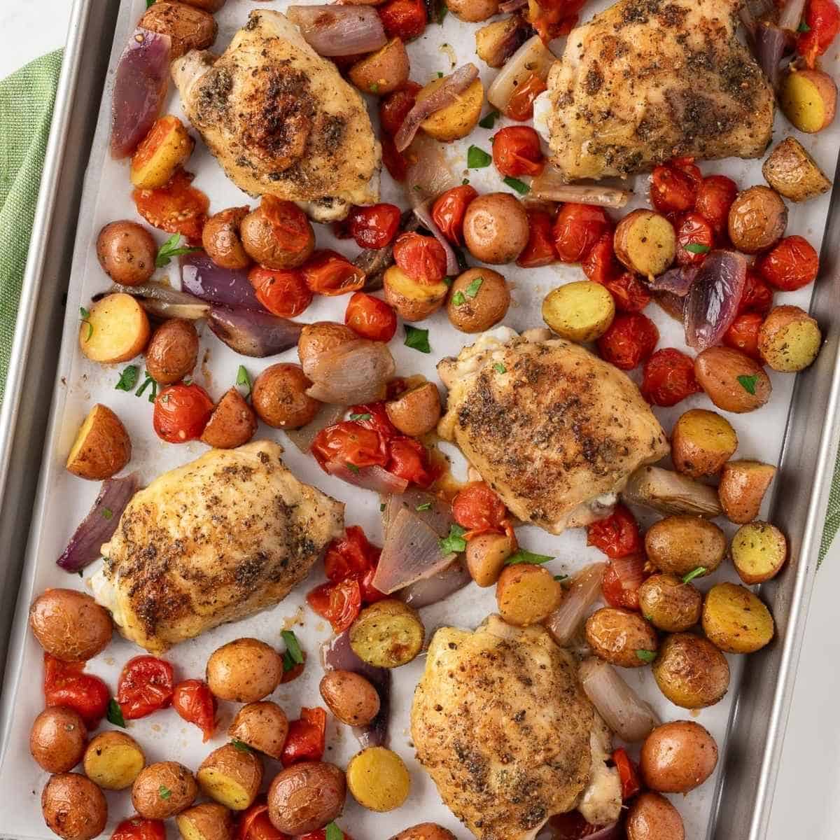 Garlic Chicken Thigh Sheet Pan Dinner