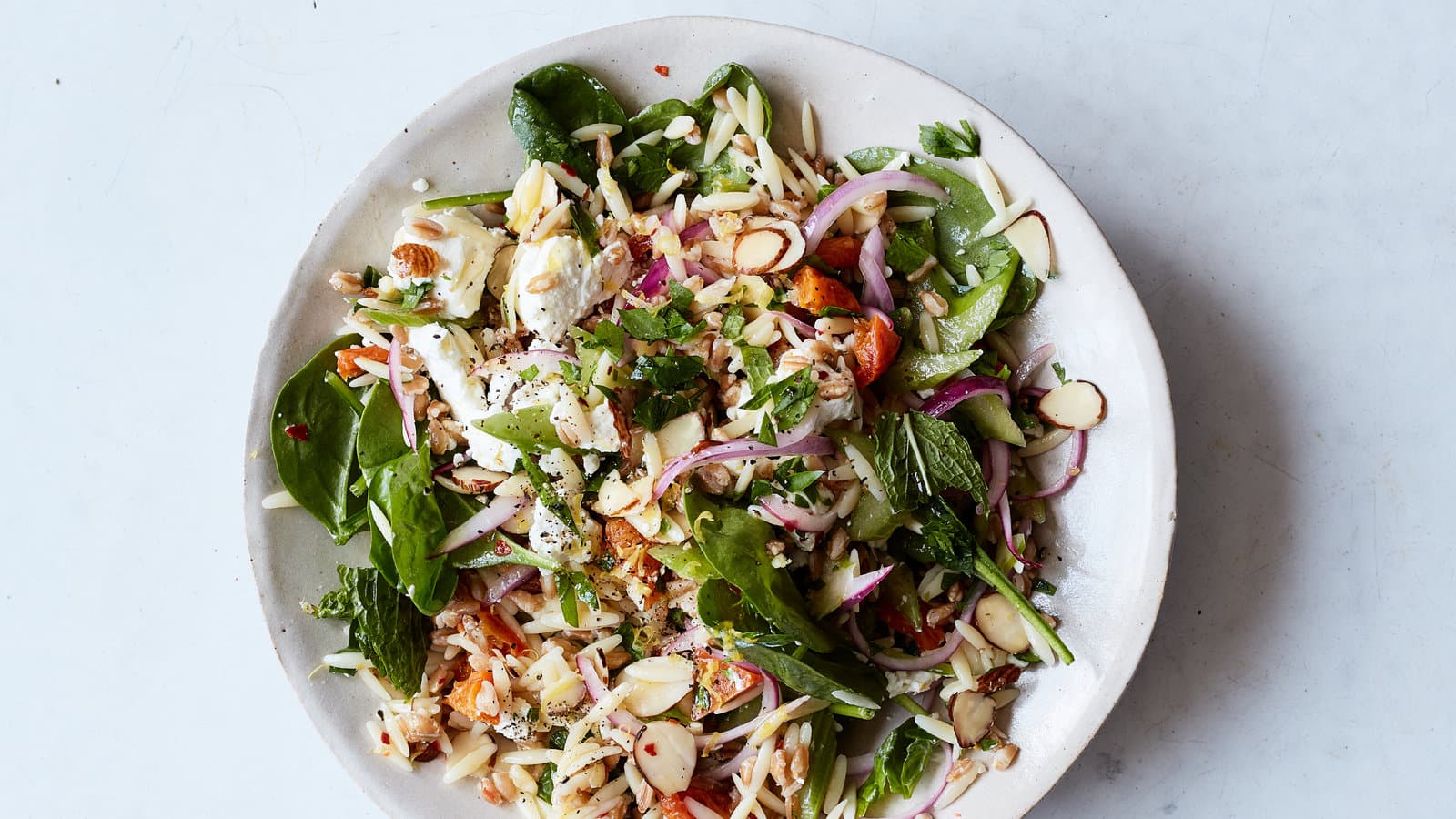 Lemony Farro Pasta Salad With Goat Cheese and Mint