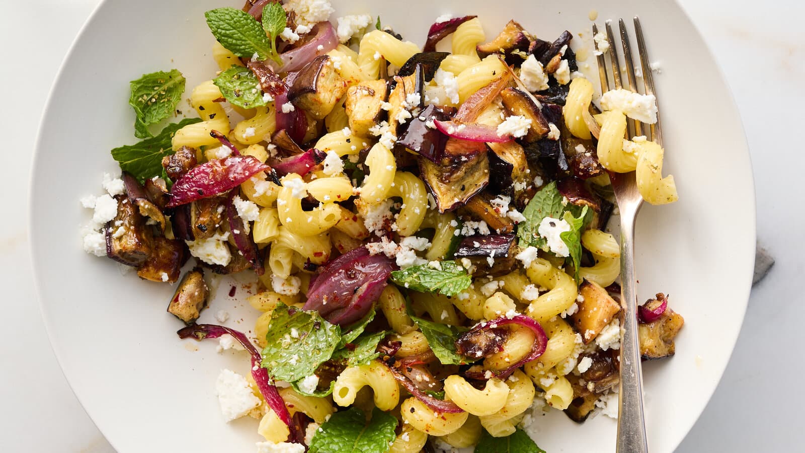 Roasted Eggplant Pasta With Dates and Feta