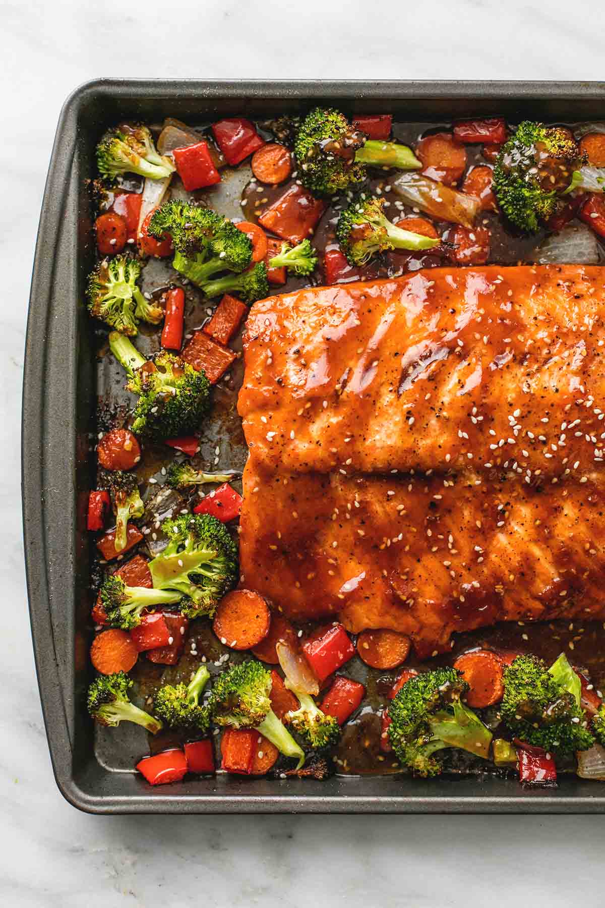 One Pan Baked Teriyaki Salmon and Vegetables
