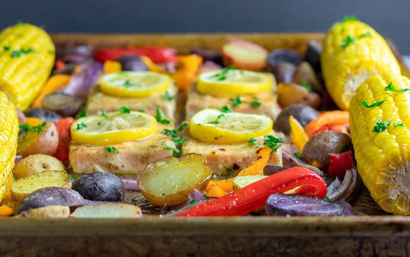 One Pan Roasted Salmon and Vegetables