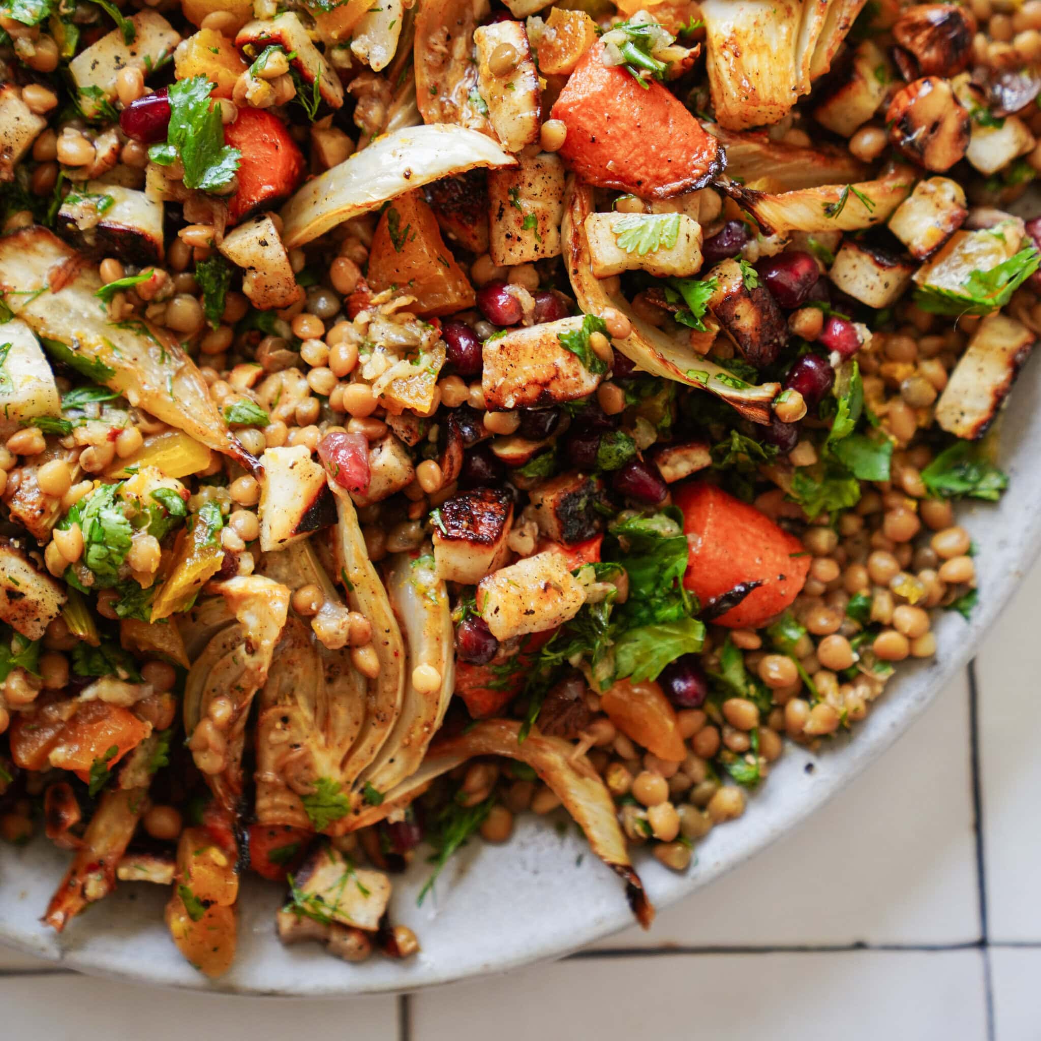Halloumi Salad with Spiced Lentils & Orange