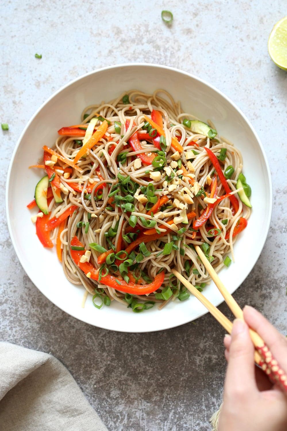 Cold Soba Noodle Salad Recipe with Sesame Lime Ginger Dressing
