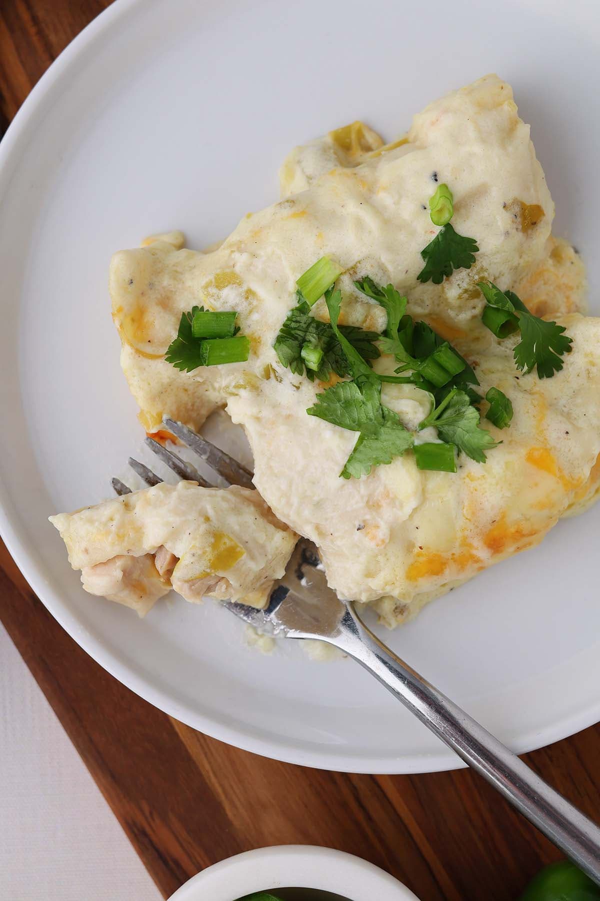 Creamy Green Chili Chicken Enchiladas