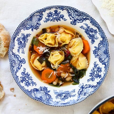 Tortellini and White Bean Soup with Swiss Chard