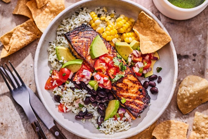 Crispy Salmon Burrito Bowls