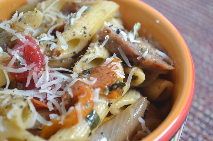 Sausage Pepper and Onion Pasta